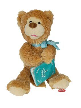 Cuddle Barn Bible Stories Animated Plush Bear Blue Ribbon 10 Inch Talking Toy